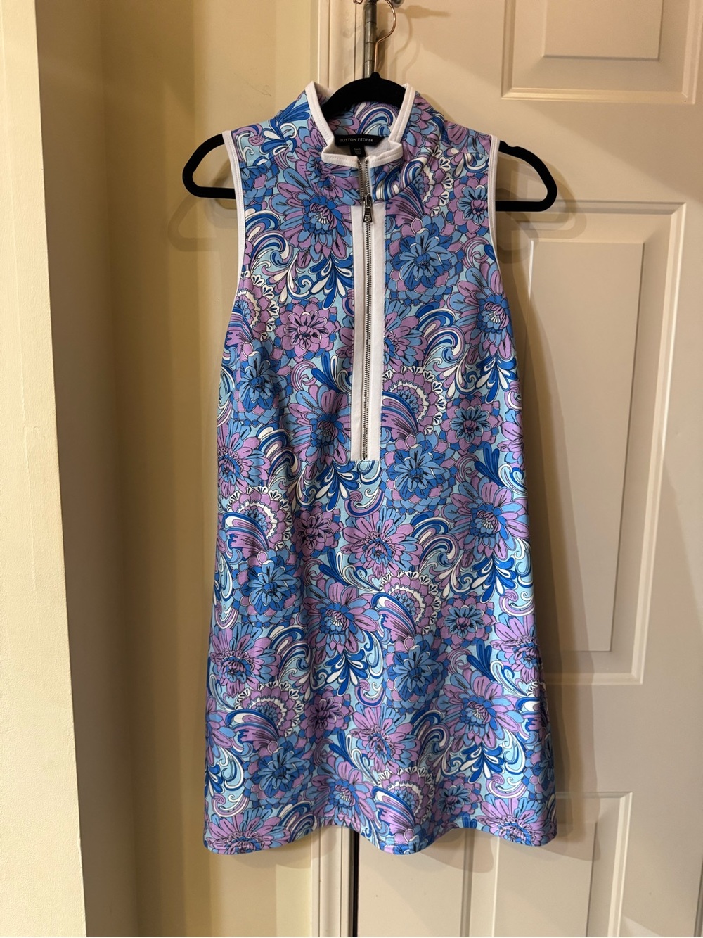 Boston Proper Sleeveless Floral Zip Front Mini Dress‎ - Blue & Lavender